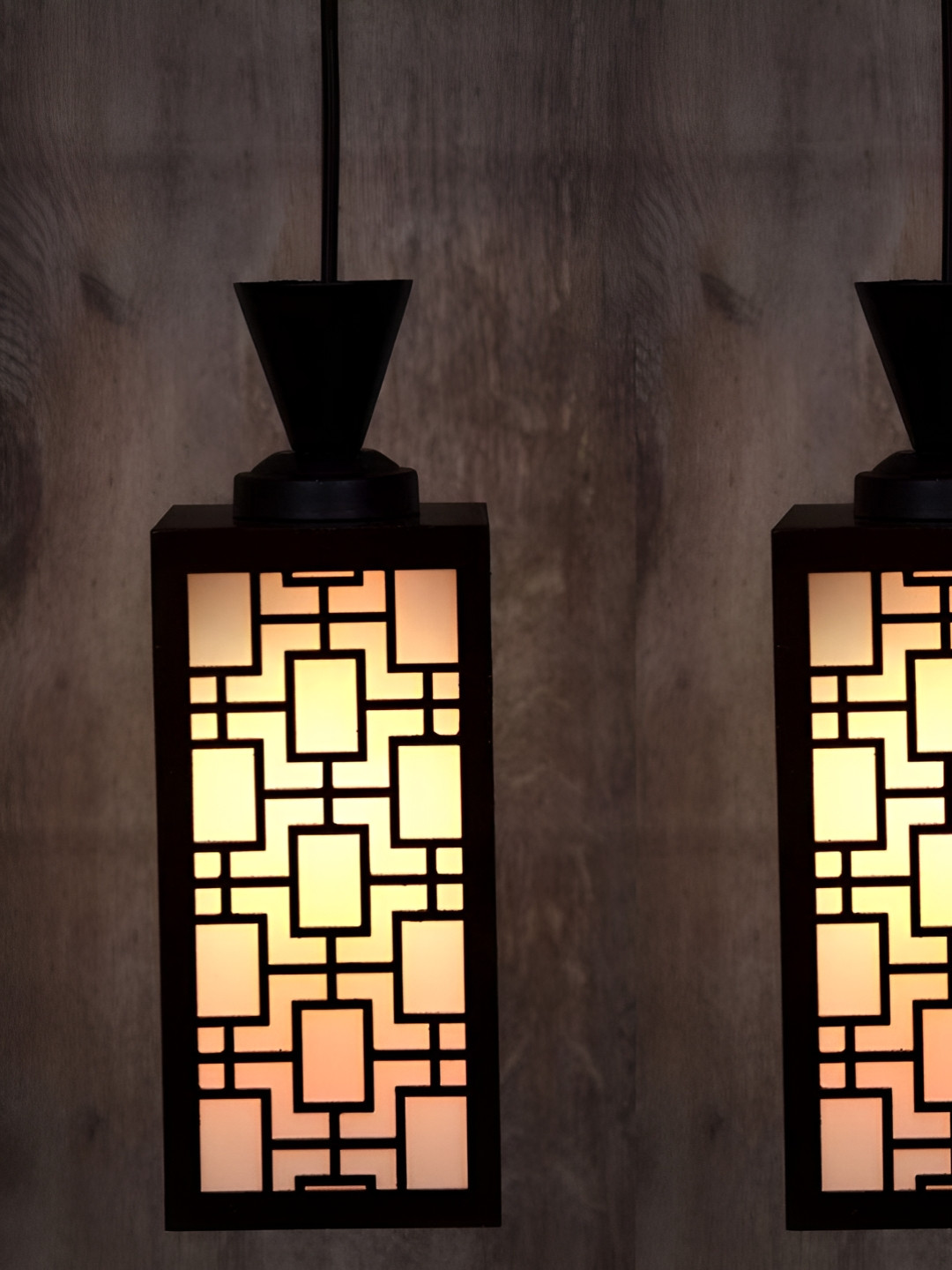 

Gojeeva Black & White 2 Pieces Textured Wood Square Shaped Wall Lamps