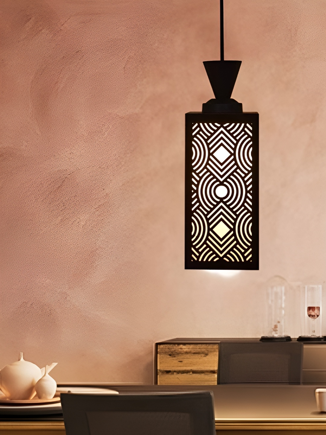 

Gojeeva Zup Black & White Textured Wooden Contemporary Ceiling Lamp