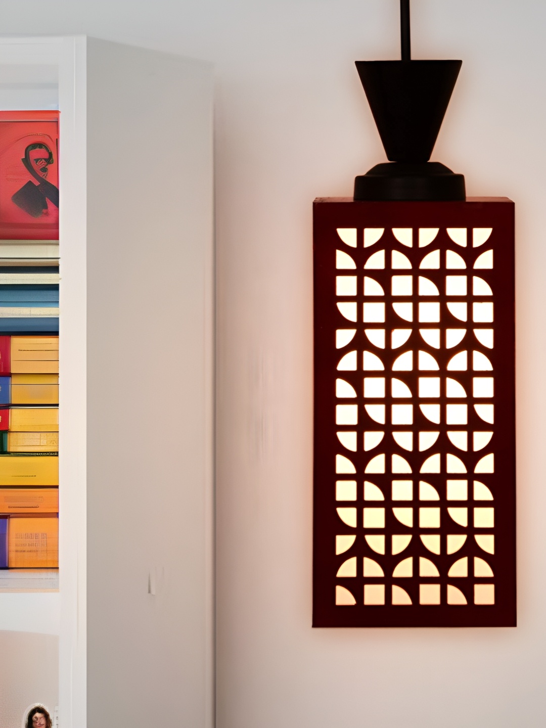 

Gojeeva Zup Red & White Textured Wooden Rectangle Shaped Contemporary Ceiling Lamp