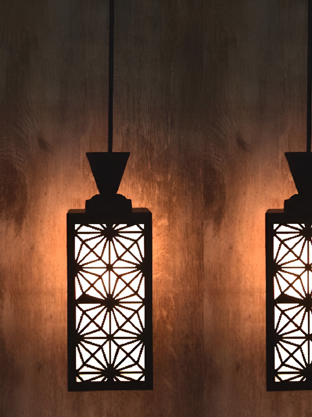 

Gojeeva Black & White 2 Pieces Textured Wooden Rectangle Shaped Wall Lamps