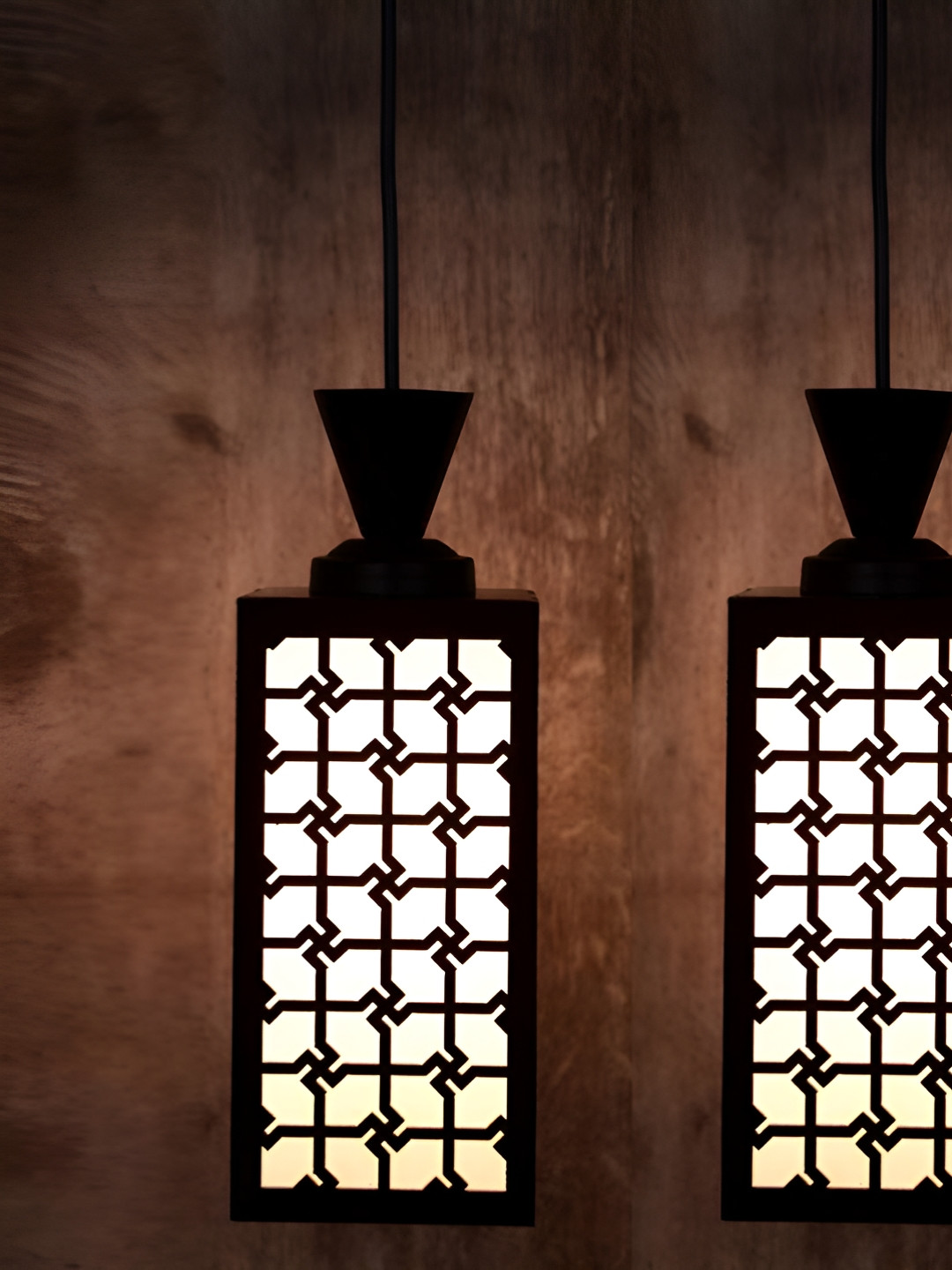 

Gojeeva Black & White 2 Pieces Textured Wooden Rectangle Shaped Wall Lamps