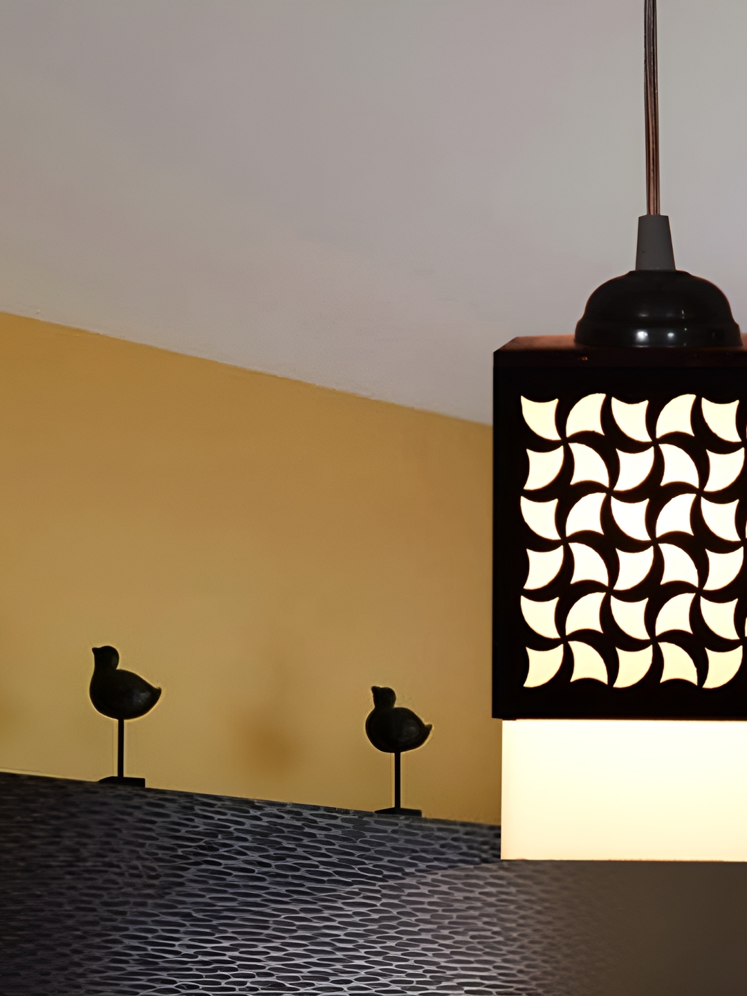 

Gojeeva Black & White Textured Square Shaped Contemporary Wooden Hanging Wall Lamp