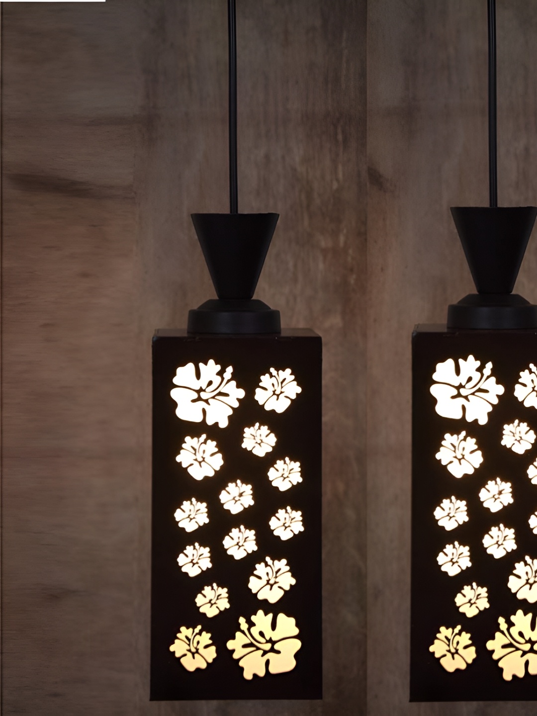 

Gojeeva Black & White 2 Pieces Textured Wood Square Shaped Wall Lamps