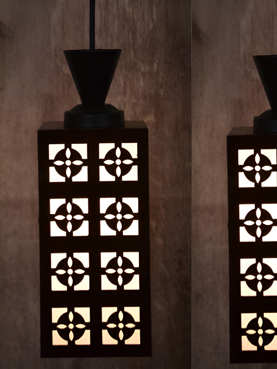 

Gojeeva Black & White 2 Pieces Textured Wooden Rectangle Shaped Wall Lamps