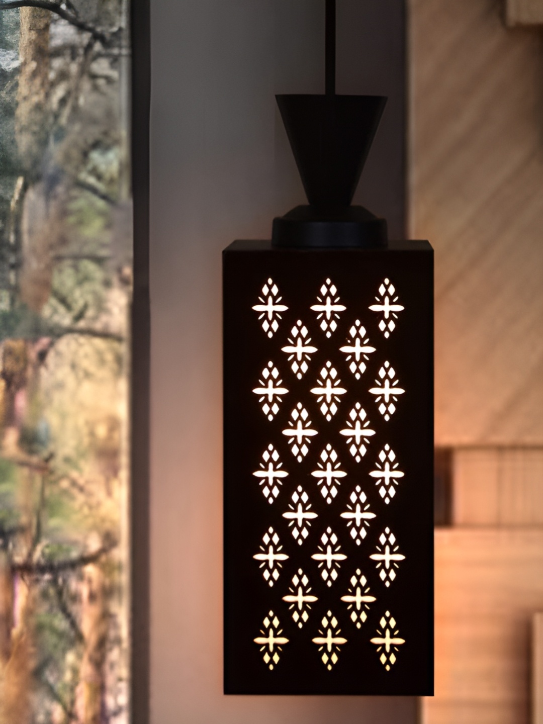 

Gojeeva Black & White Textured Wood Square Shaped Wall Lamp