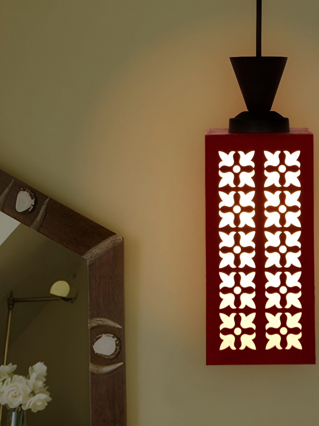 

Gojeeva Red & White Wooden Textured Square Shaped Ceiling Lamps