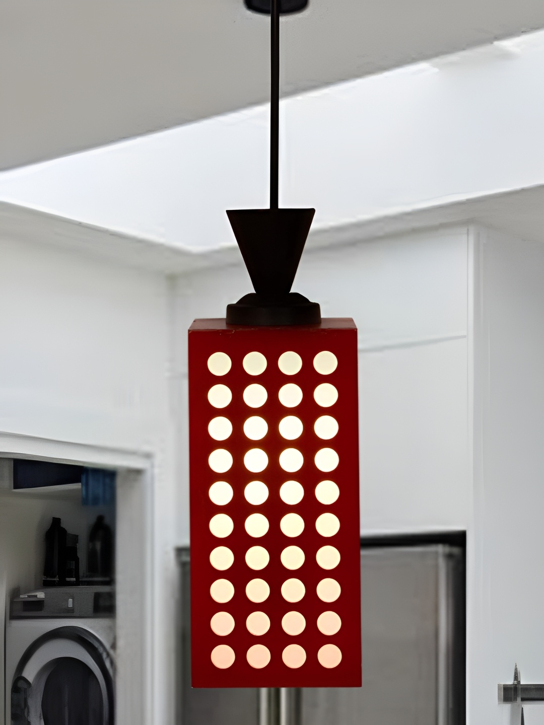 

Gojeeva Red and White Wooden Textured Rectangle Shaped Contemporary Wall Lamp