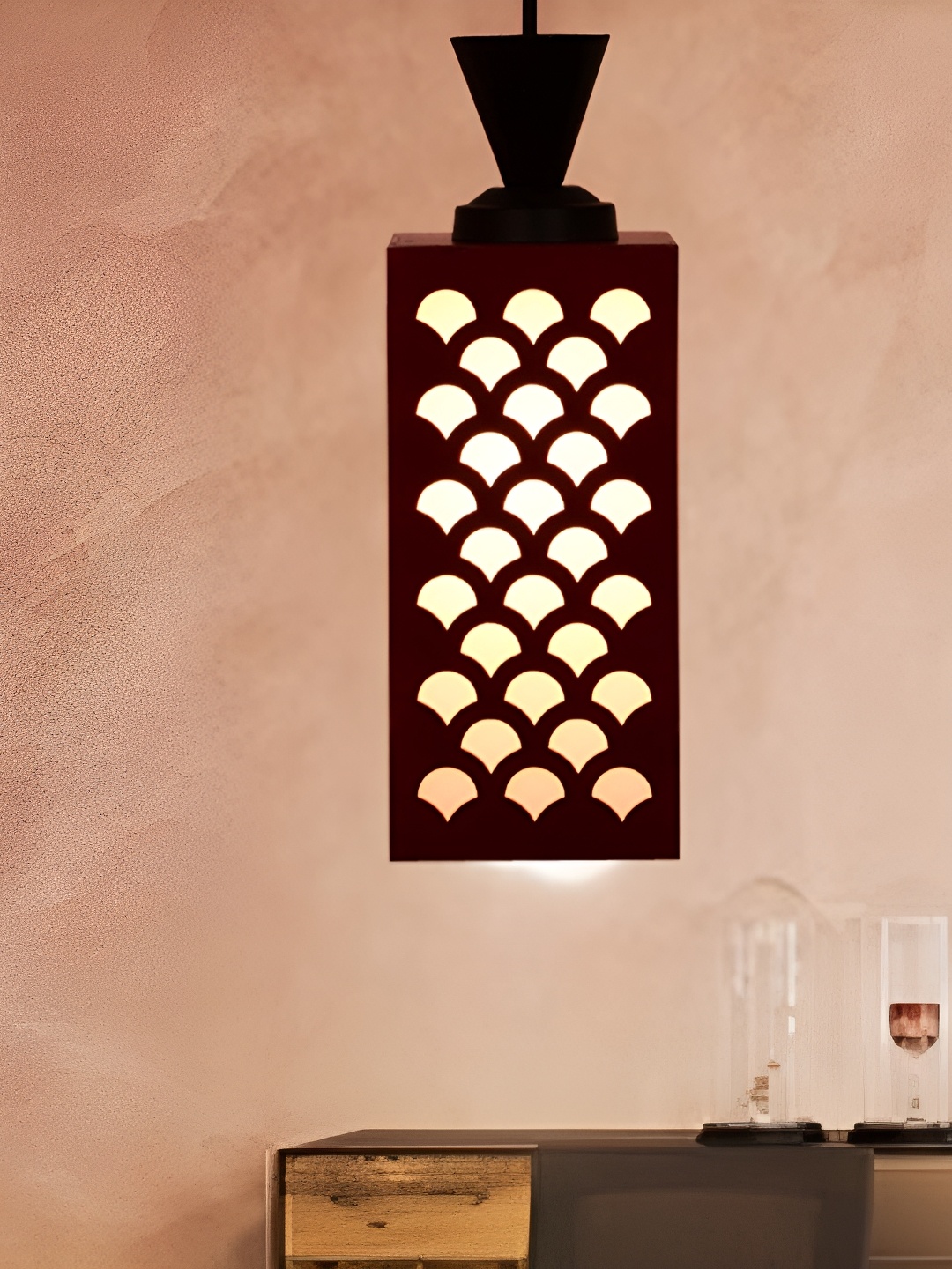 

Gojeeva Red & Black Textured Wooden Rectangle Shaped Wall Lamp
