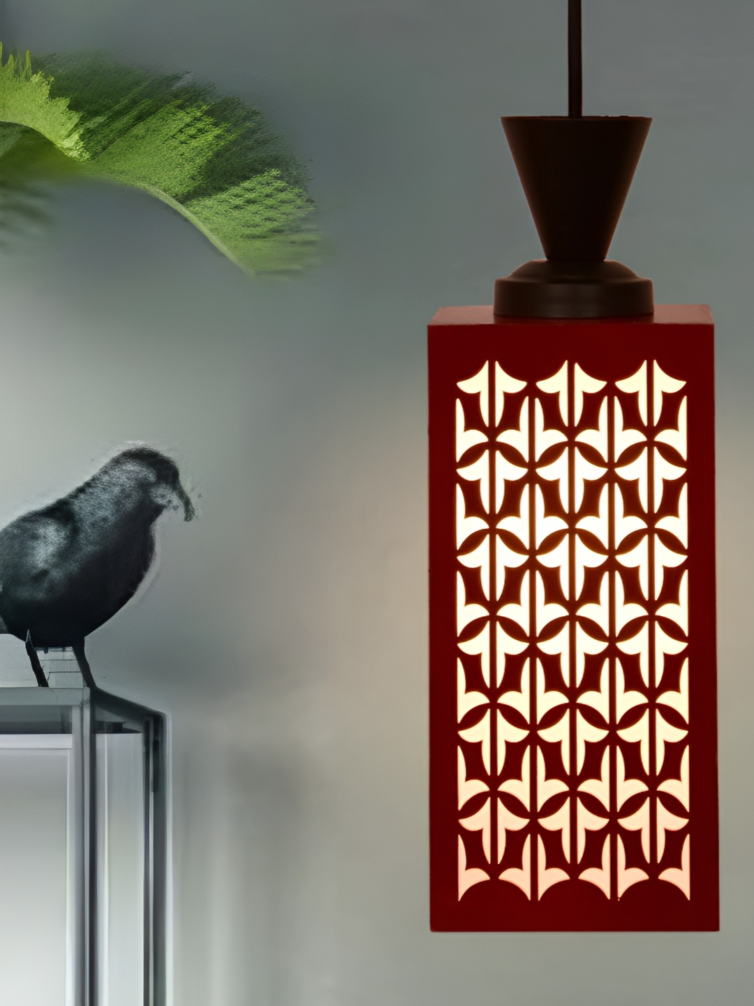 

Gojeeva Red & Black Textured Rectangle Wooden Rectangle Shaped Wall Lamp