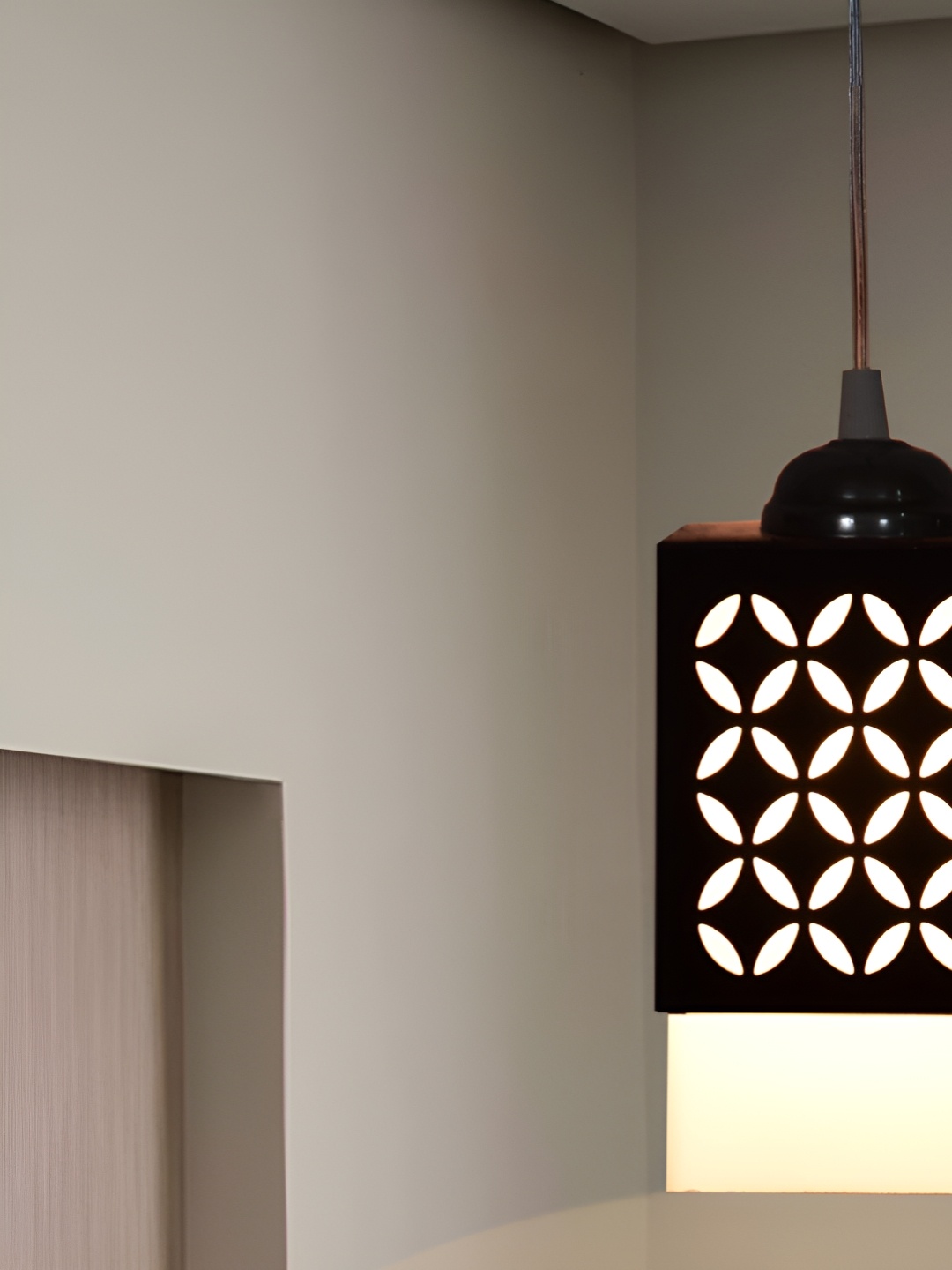 

Gojeeva Black & White Textured Rectangle Shaped Wooden Ceiling Lamps