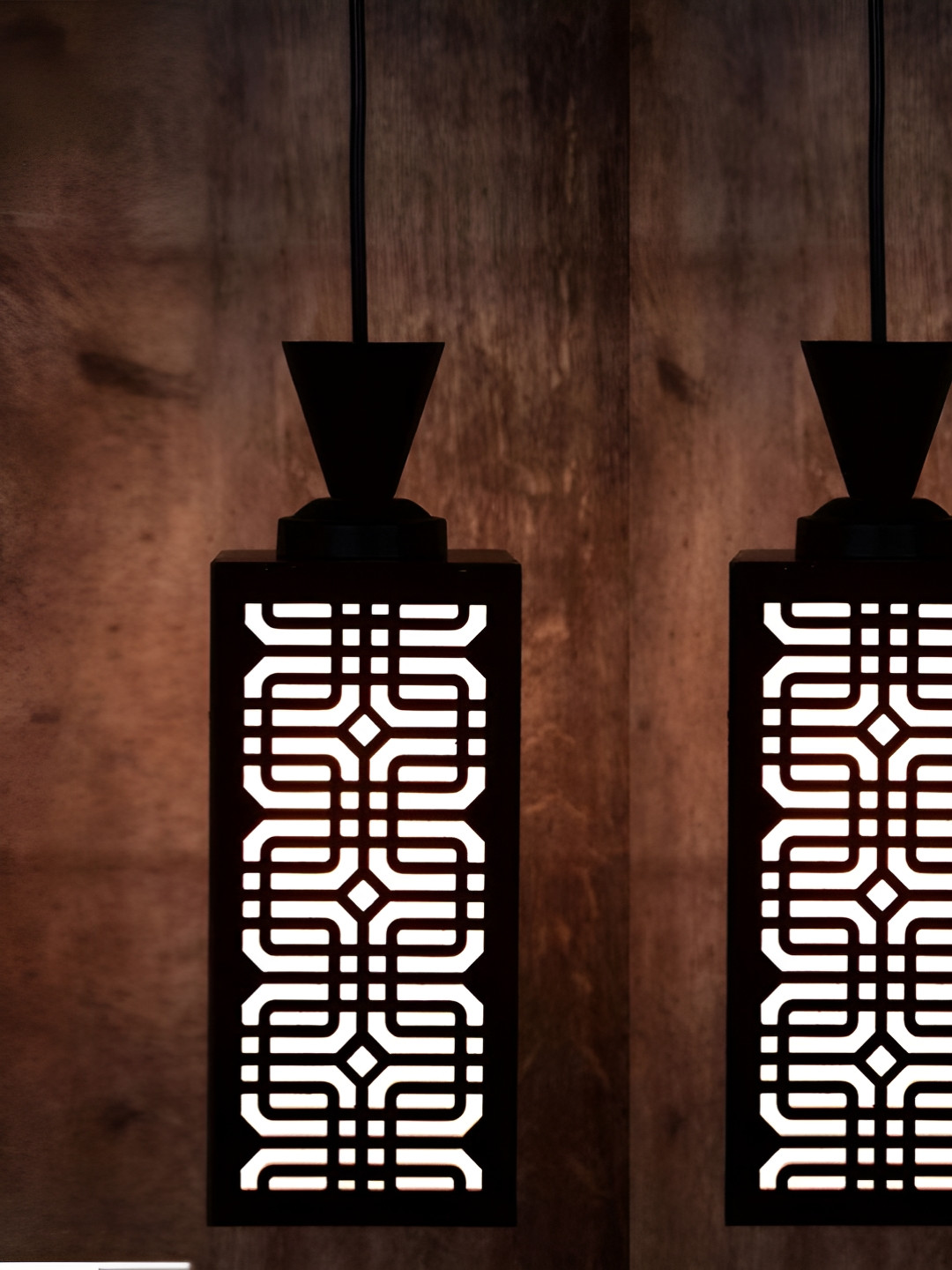 

Gojeeva Black & White 2 Pieces Textured Wooden Rectangle Shaped Wall Hanging Lamps