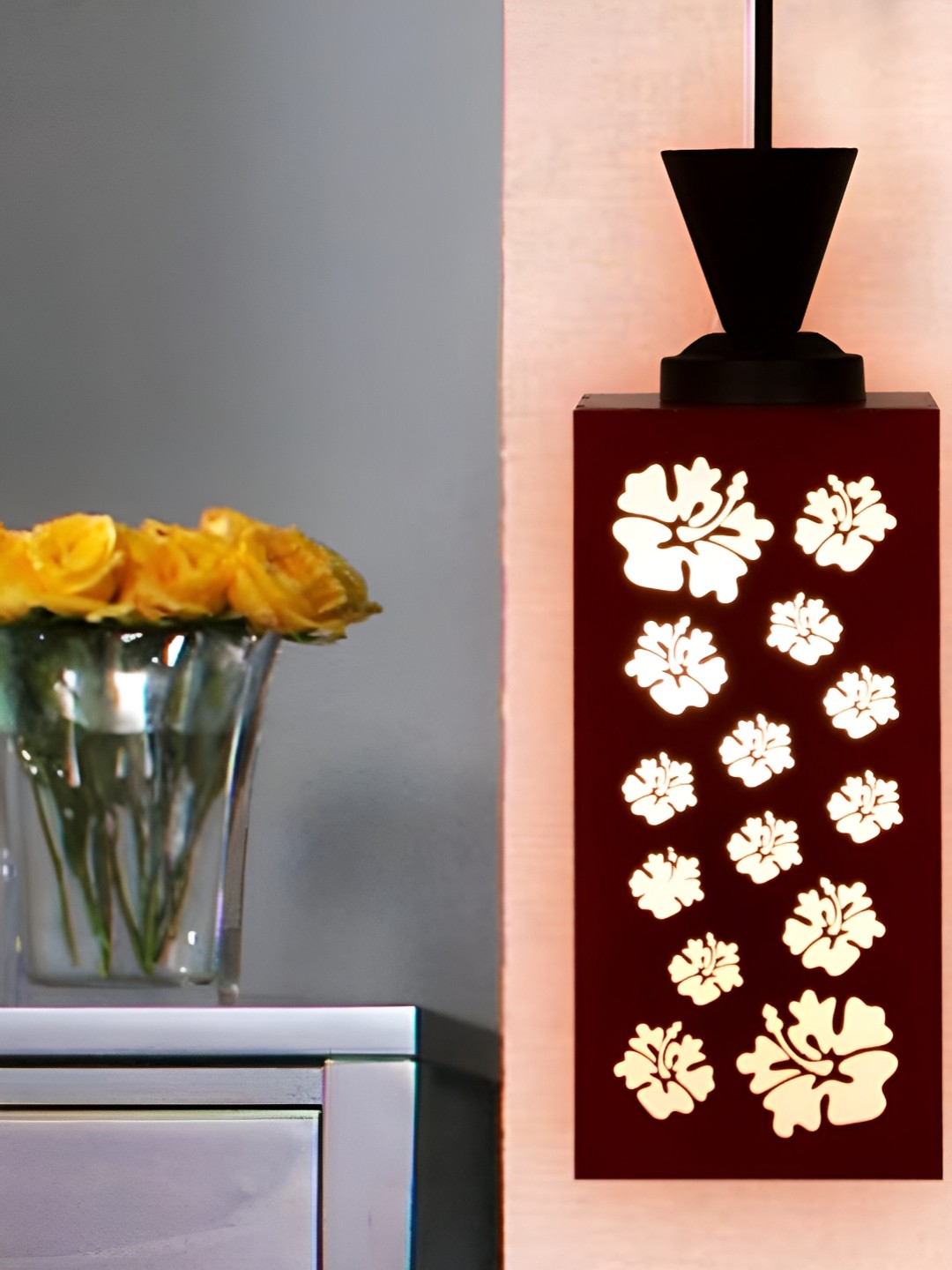 

Gojeeva Red & White Wood Square Shaped Wall Lamp