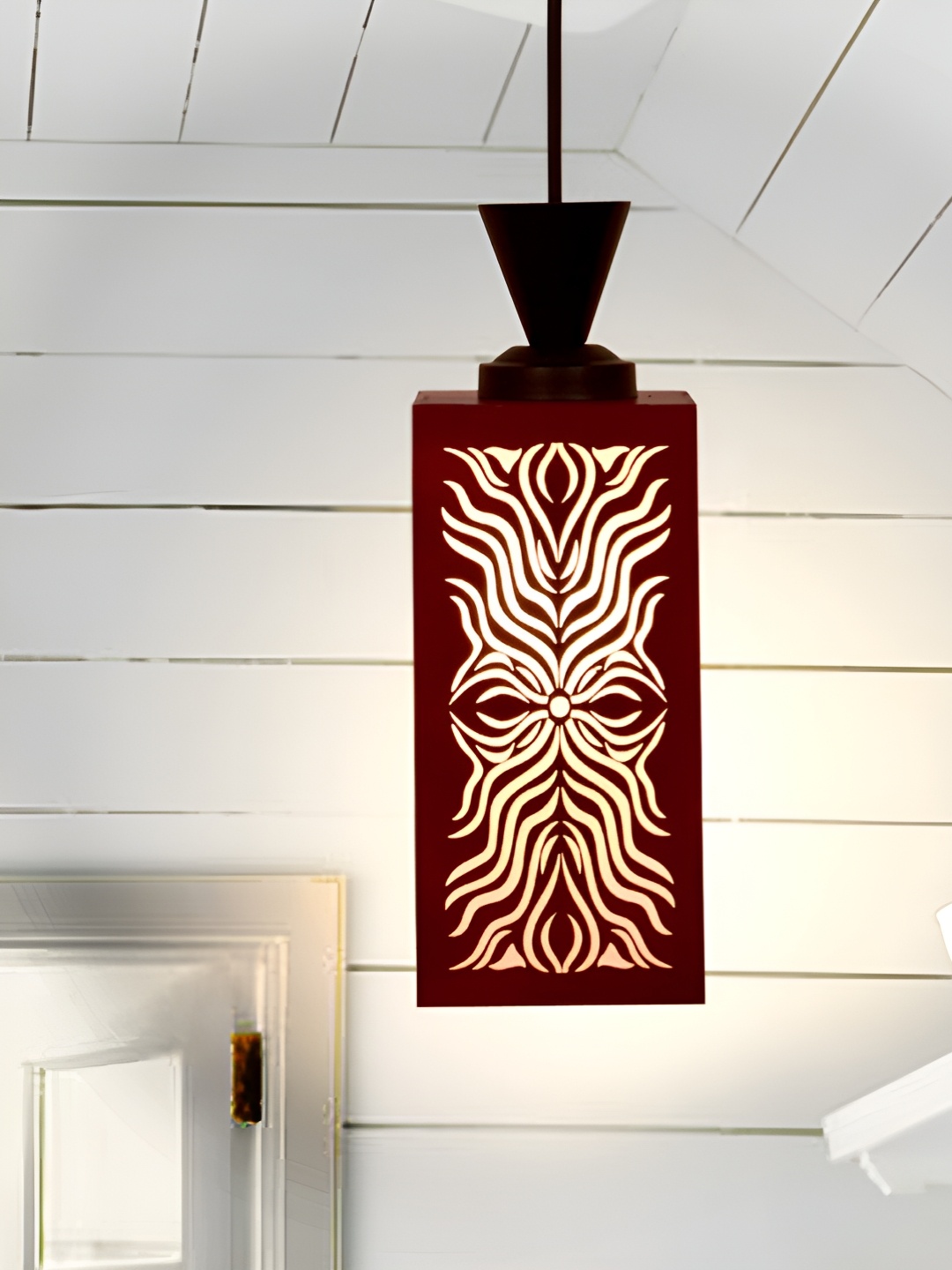 

Gojeeva Red & White Textured Rectangle Shaped Contemporary Wooden Hanging Wall Lamp