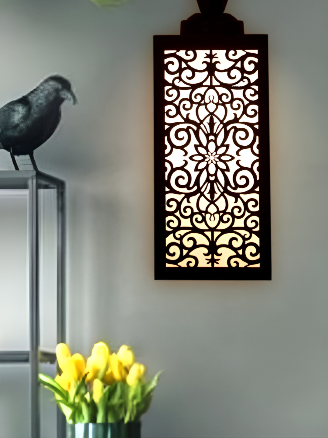 

Gojeeva Black and White Wooden Textured Rectangle Shaped Contemporary Wall Lamp