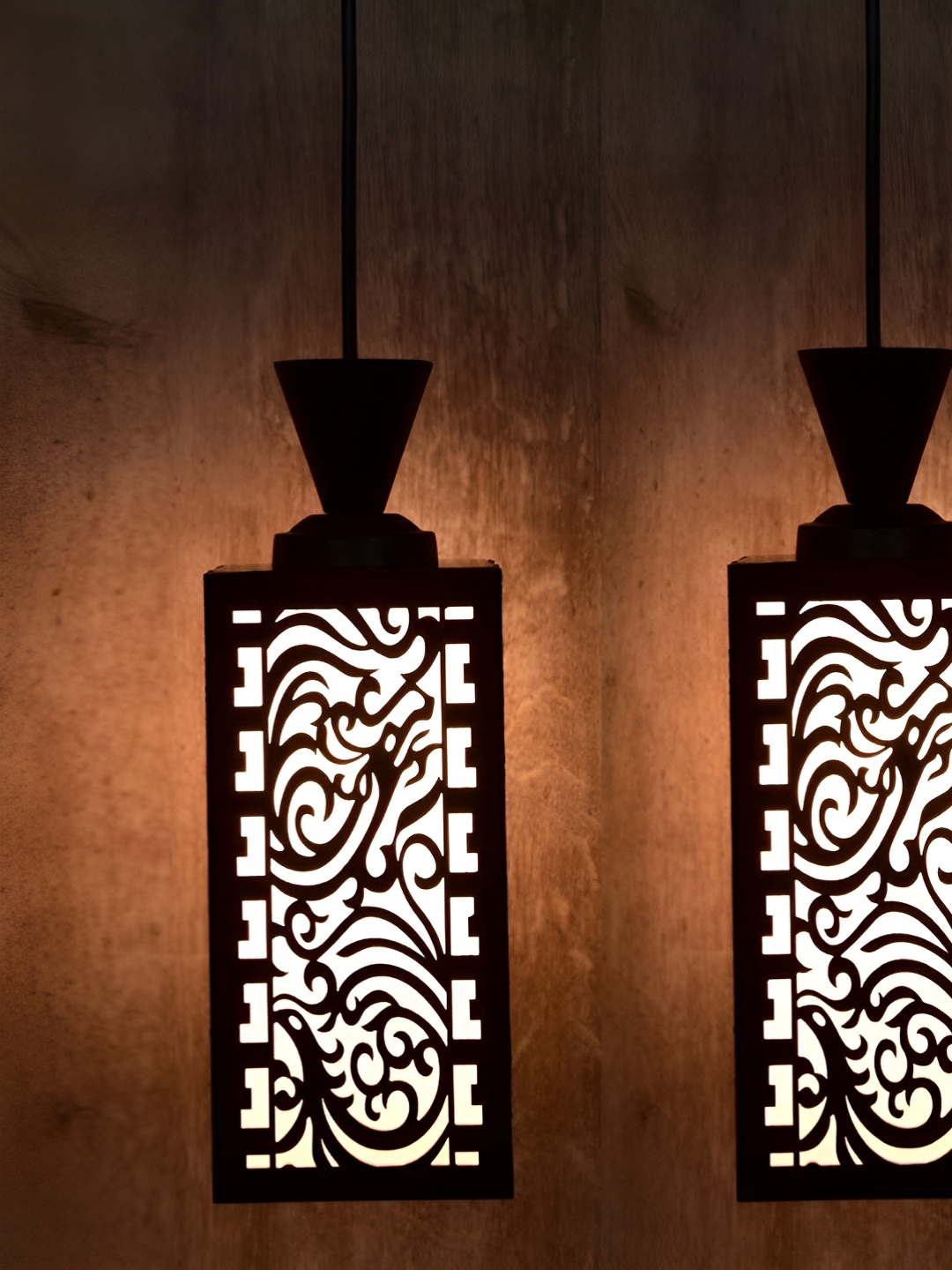 

Gojeeva Black & White 2 Pieces Wooden Textured Square Shaped Ceiling Lamps