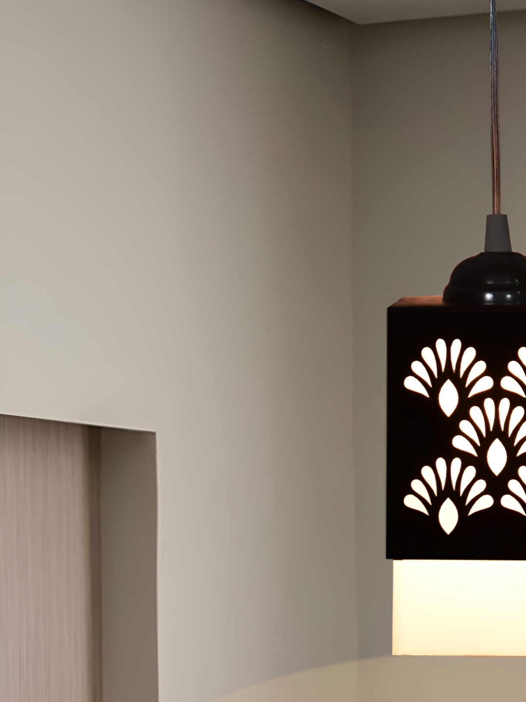 

Gojeeva Black & Black Wooden Textured Contemporary Hanging Ceiling Lamp