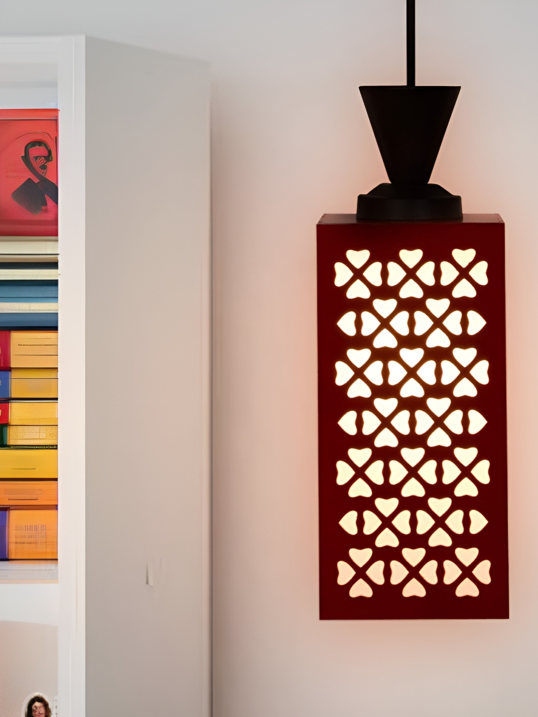 

Gojeeva Red & White Textured Wooden Rectangle Shaped Wall Lamp