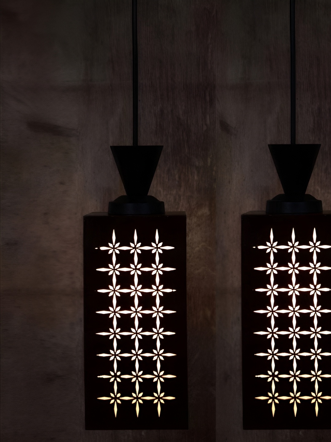 

Gojeeva Black & White 2 Pieces Textured Wood Square Shaped Wall Lamps