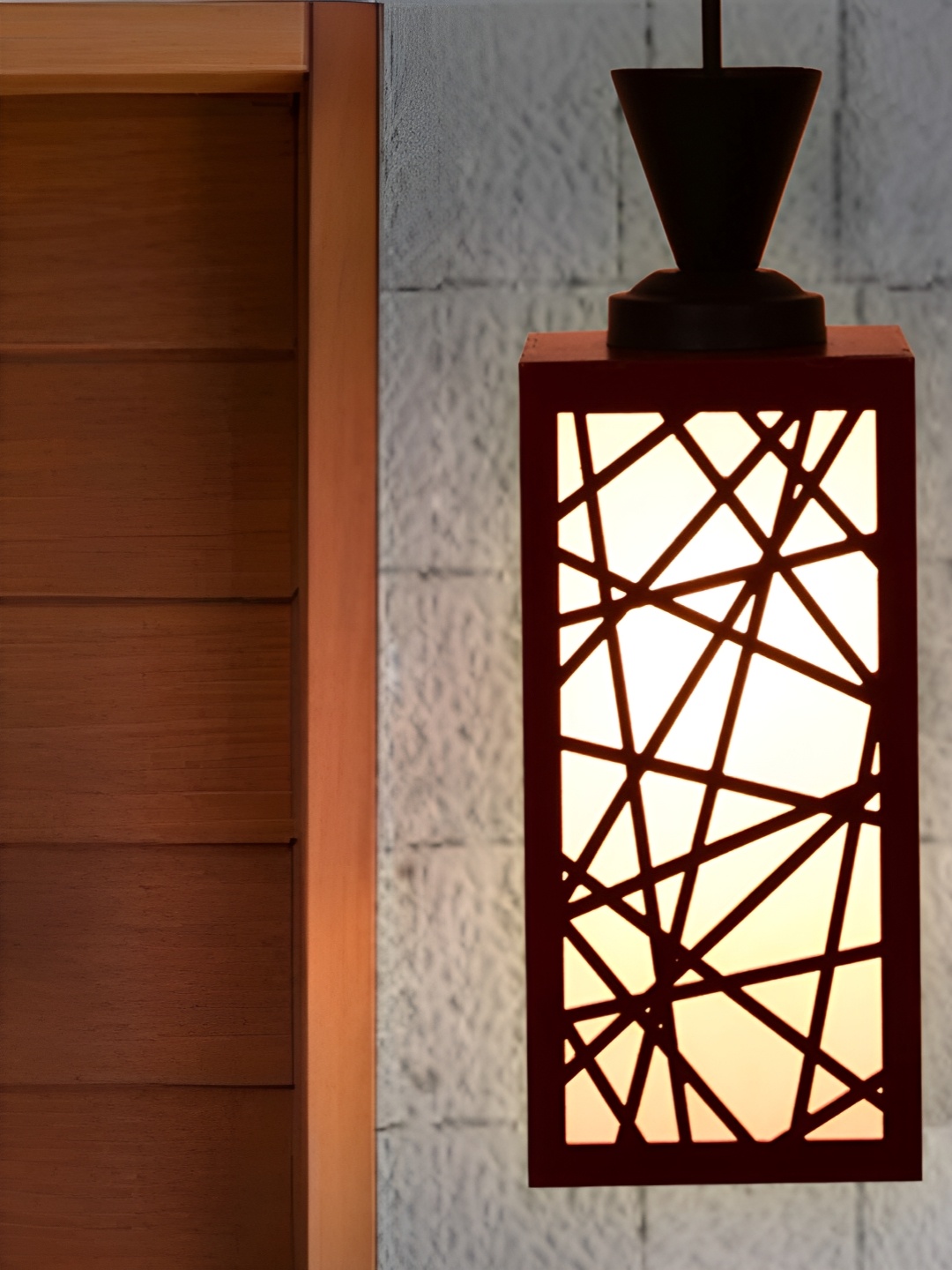 

Gojeeva Red & White Textured Wood Square Shaped Wall Lamp