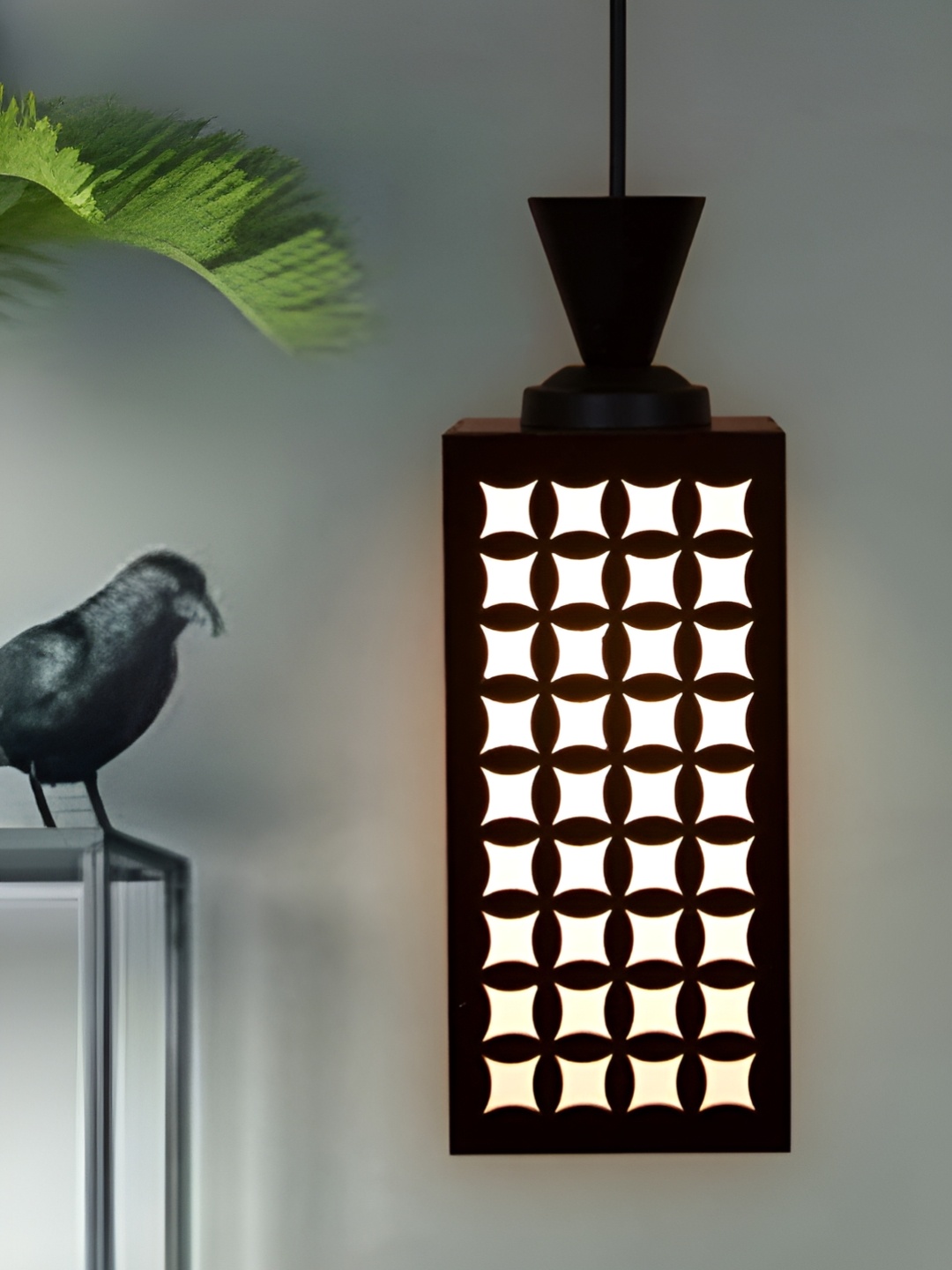 

Gojeeva Black & White Textured Wooden Square Shaped Celling Lamp