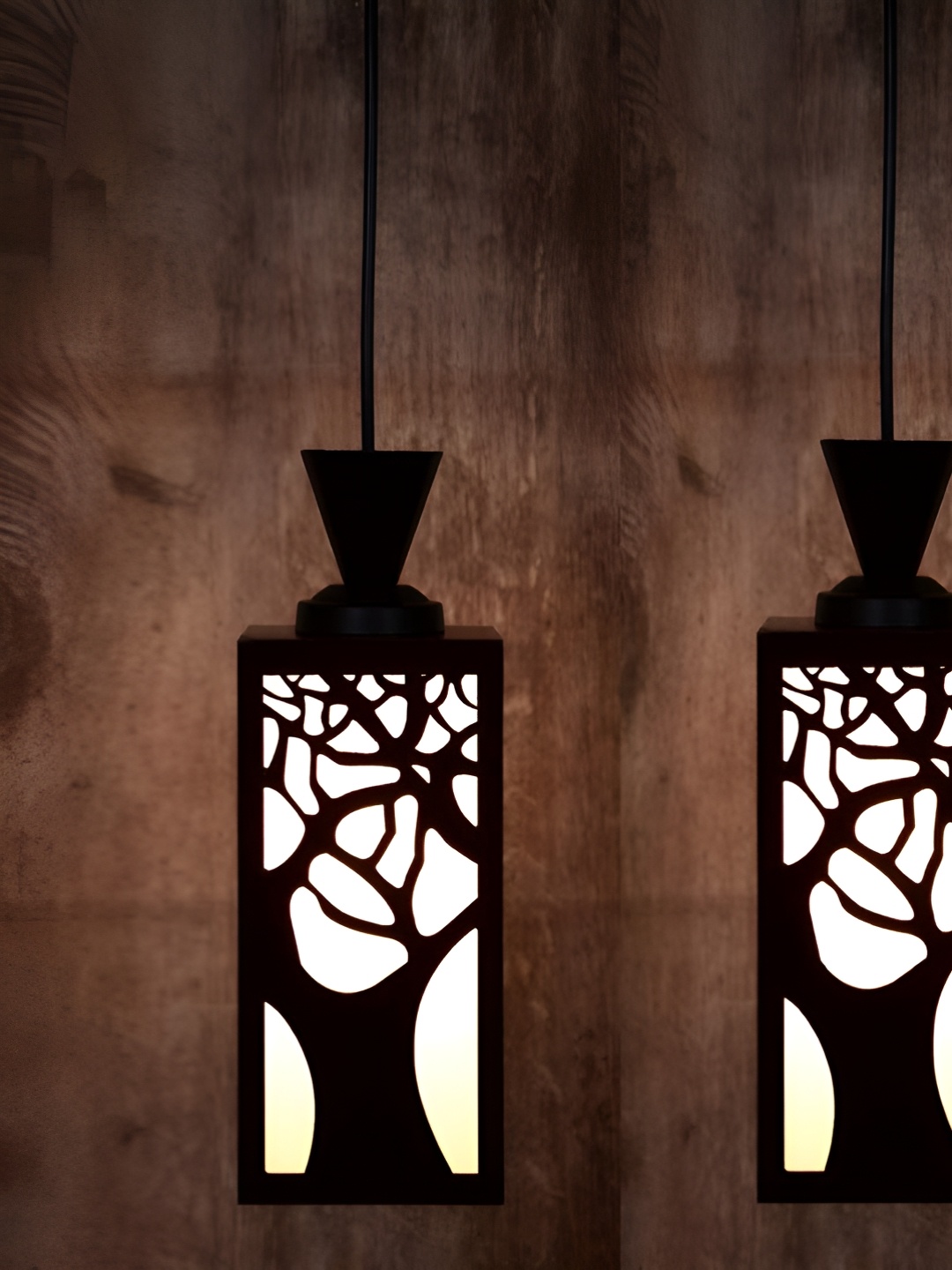 

Gojeeva Black & White 2 Pieces Textured Rectangle Shaped Wooden Hanging Wall Lamps