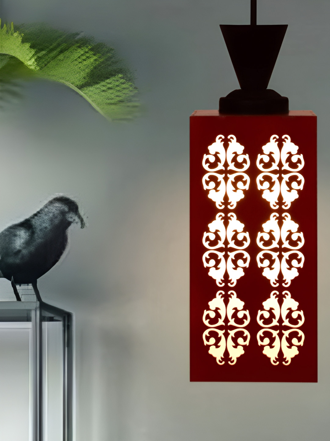 

Gojeeva Red & White Textured Wooden Rectangle Shaped Wall Lamp