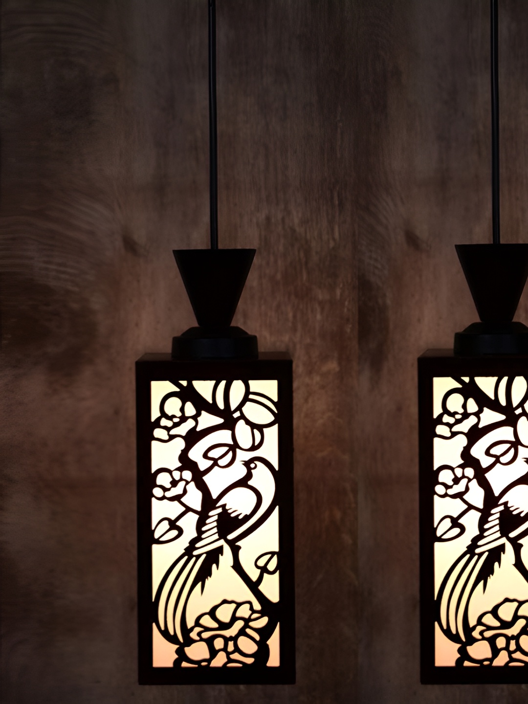 

Gojeeva Black & White 2 Pieces Wooden Textured Rectangle Shaped Ceiling Lamps