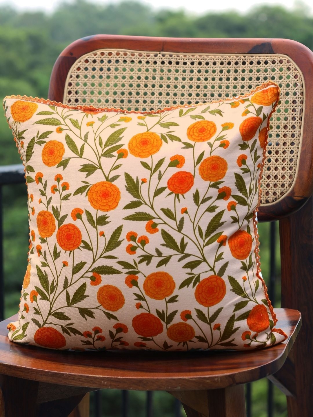 

Abolee Homes White & Orange Coloured Printed Cotton Floral Square Cushion Covers