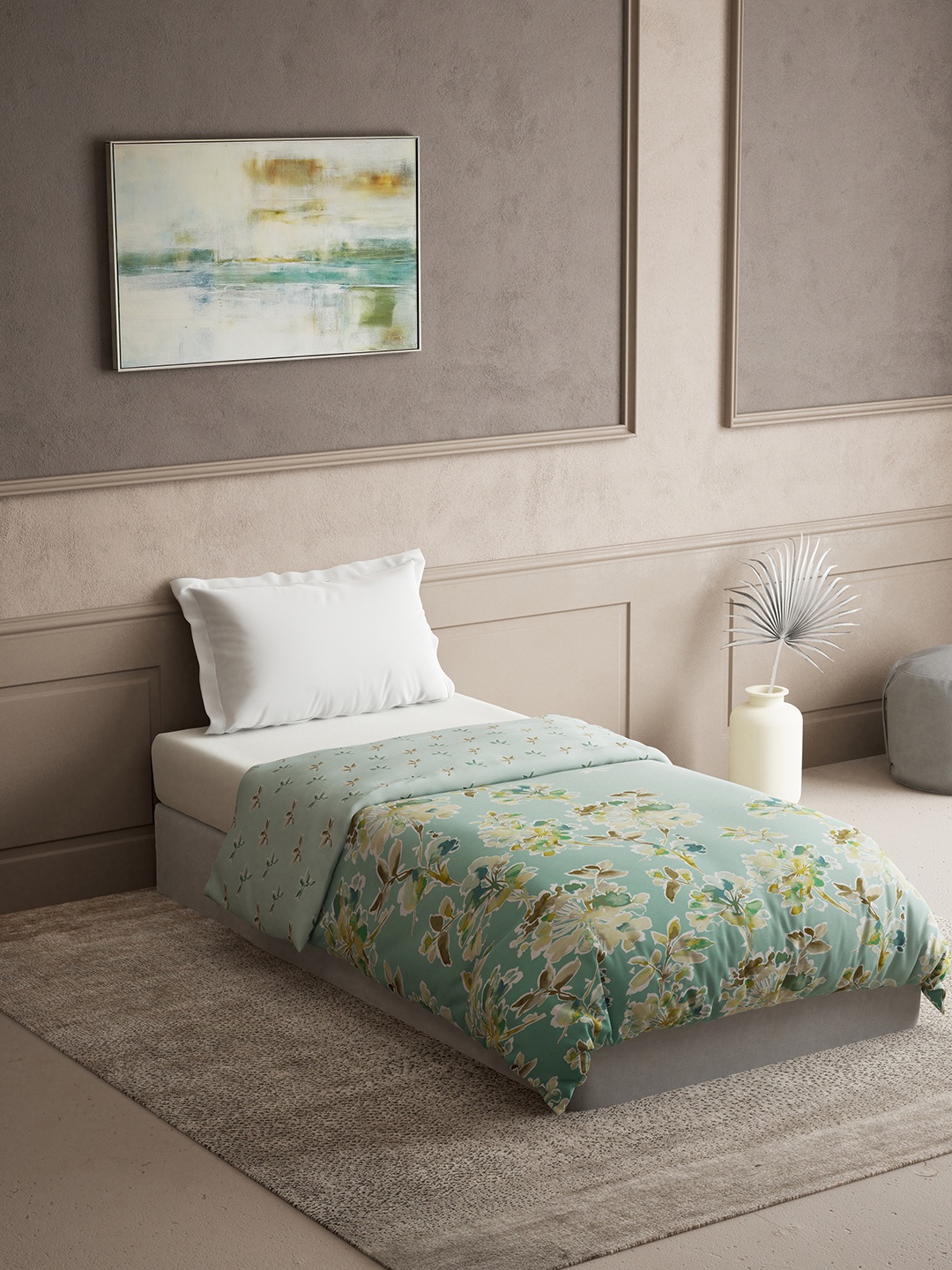 

DDecor Green & Beige Floral Pure Cotton 300 GSM Heavy Winter Single Bed Quilt