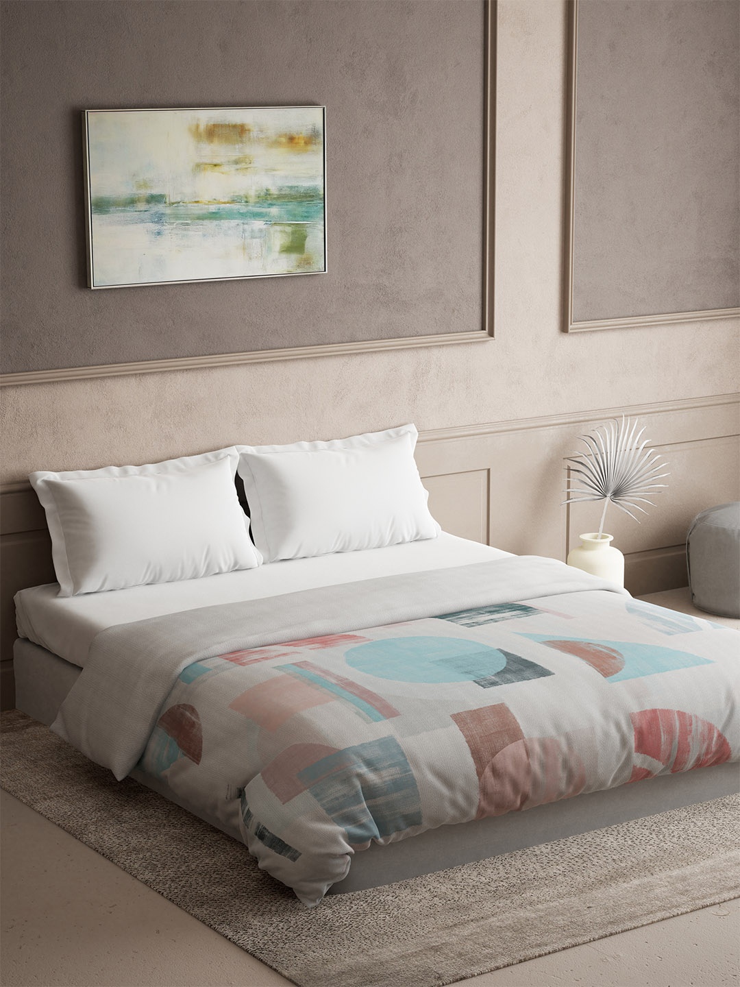 DDecor White & Pink Geometric Pure Cotton 300 GSM Heavy Winter Double Bed Quilt