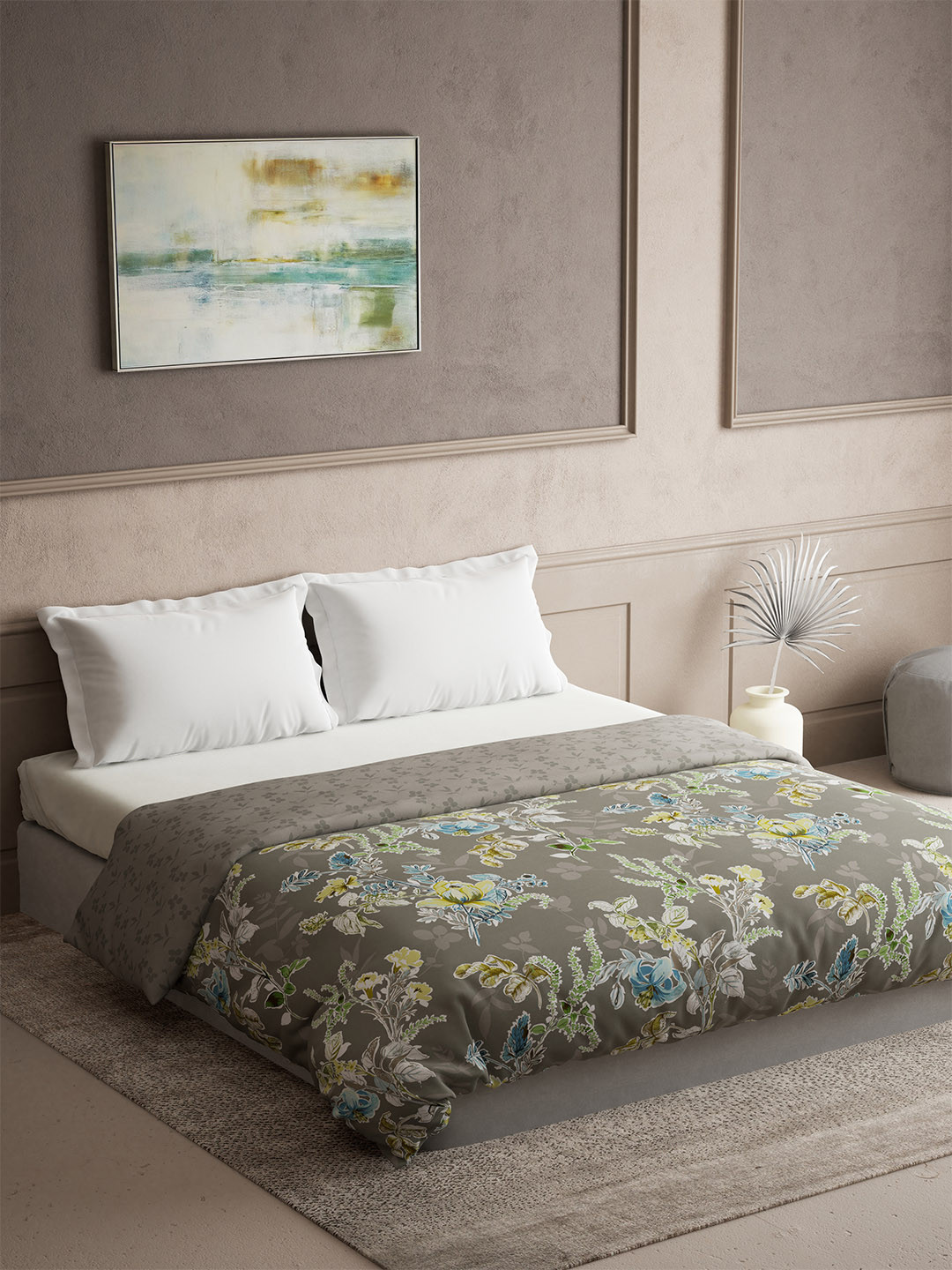 

DDecor Grey & White Floral Pure Cotton 300 GSM Heavy Winter Double Bed Quilt