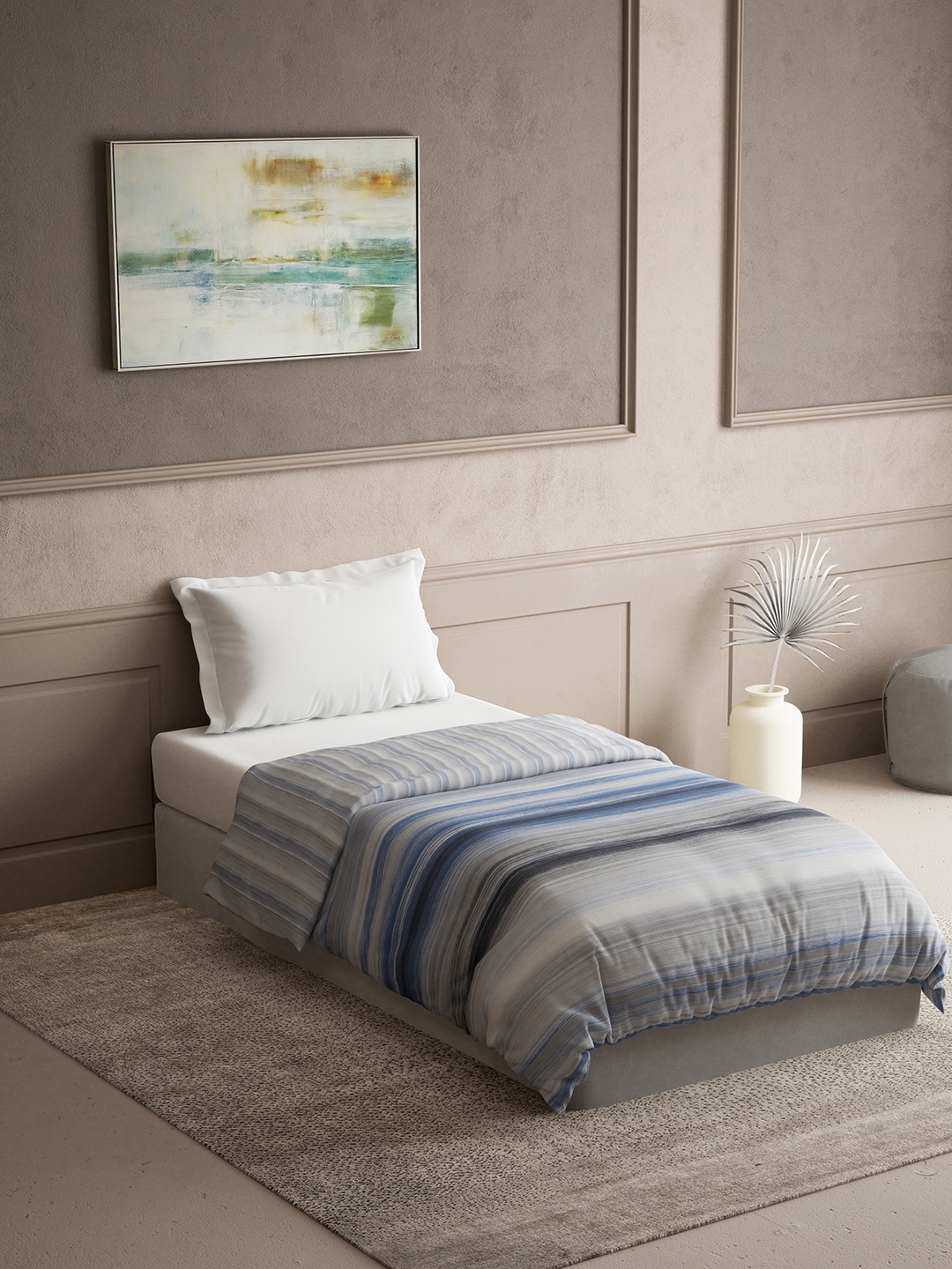 

DDecor Blue & White Striped Pure Cotton 300 GSM Heavy Winter Single Bed Quilt