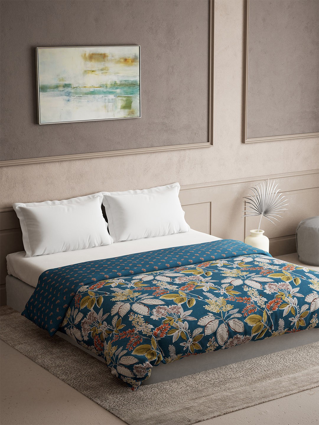 

DDecor Blue & White Floral Pure Cotton 300 GSM Heavy Winter Double Bed Quilt