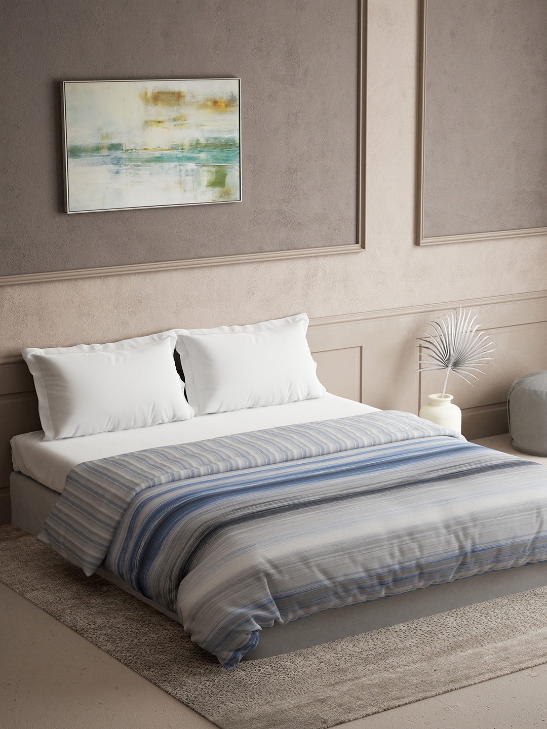 

DDecor Grey & Blue Striped Pure Cotton 300 GSM Heavy Winter Double Bed Quilt