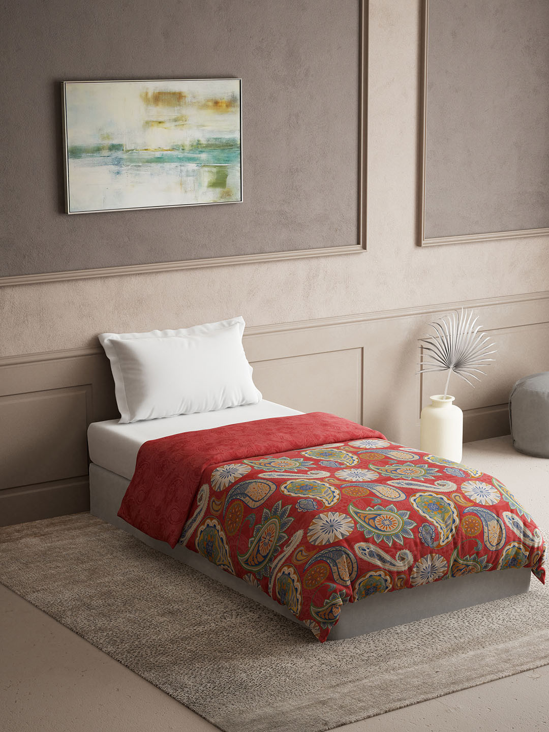 

DDecor Red & White Paisley Printed Pure Cotton 300 GSM Heavy Winter Single Bed Quilt