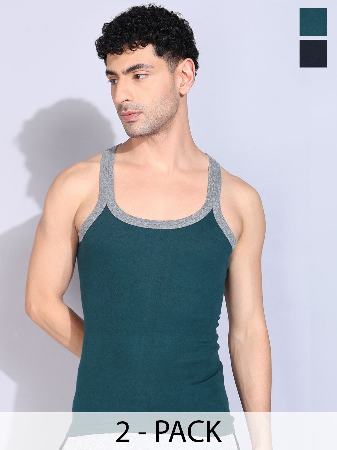 Dollar Bigboss Men Pack Of 2 Assorted Combed Cotton Racerback Gym Vest