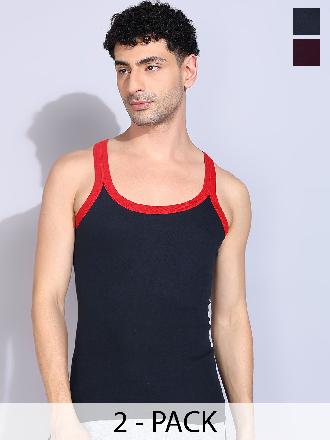 

Dollar Bigboss Men Pack Of 2 Assorted Cotton Scoop Neck Sleeveless Gym Vest