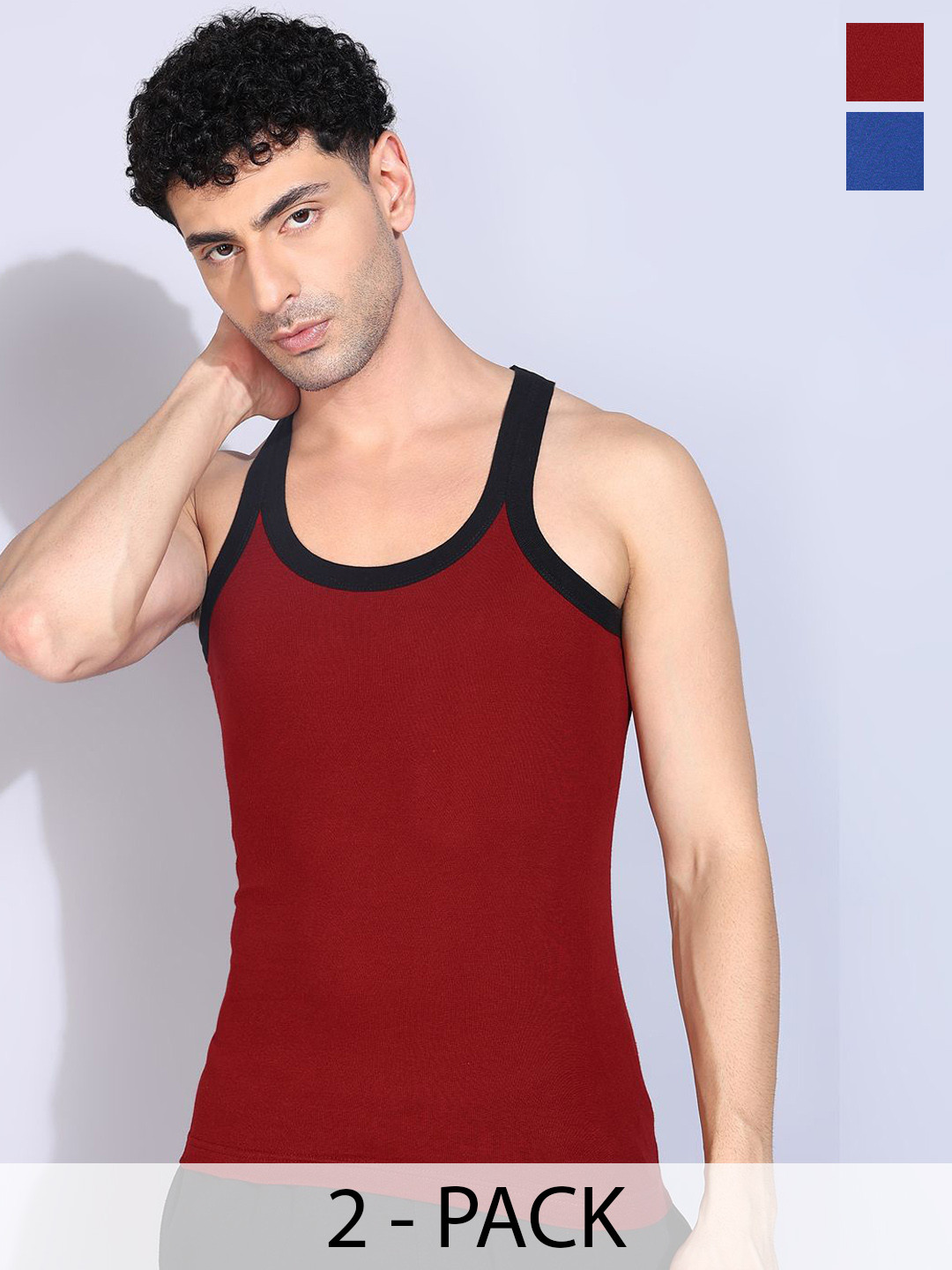 

Dollar Bigboss Men Pack Of 2 Assorted Combed Cotton Racerback Gym Vest MBB-08-PO2-CO4-S25
