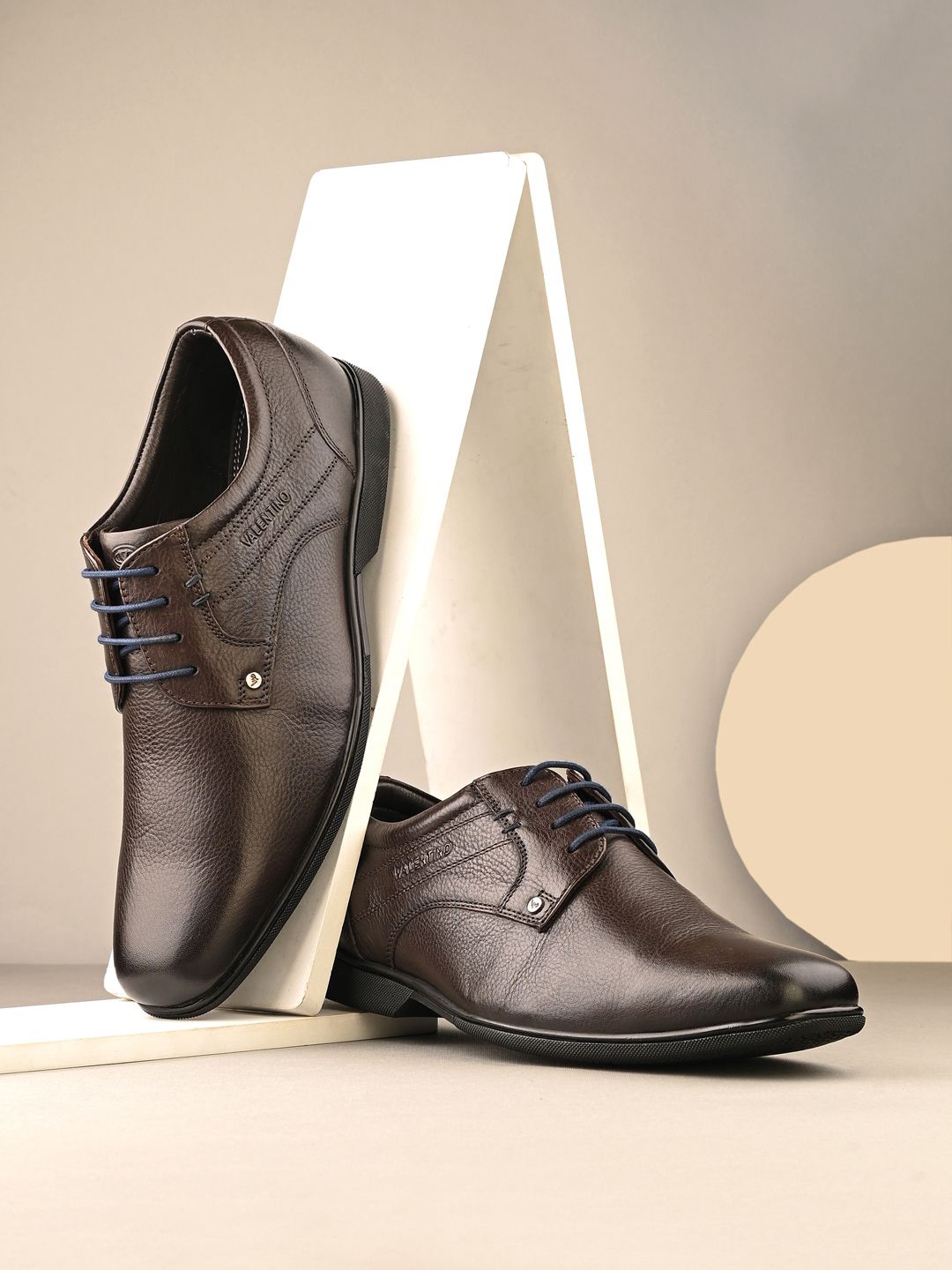 

Valentino Men Textured Leather Formal Derbys, Brown