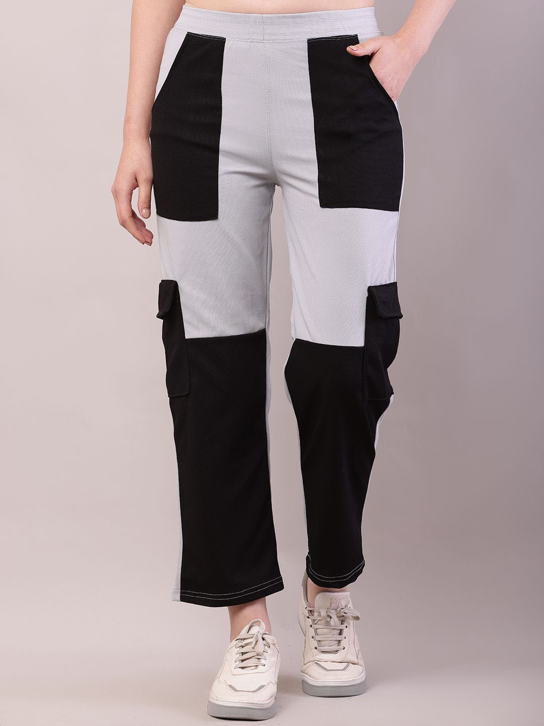 

RiseMax Women Colour-Blocked Cotton Dry Fit Track Pants, Grey
