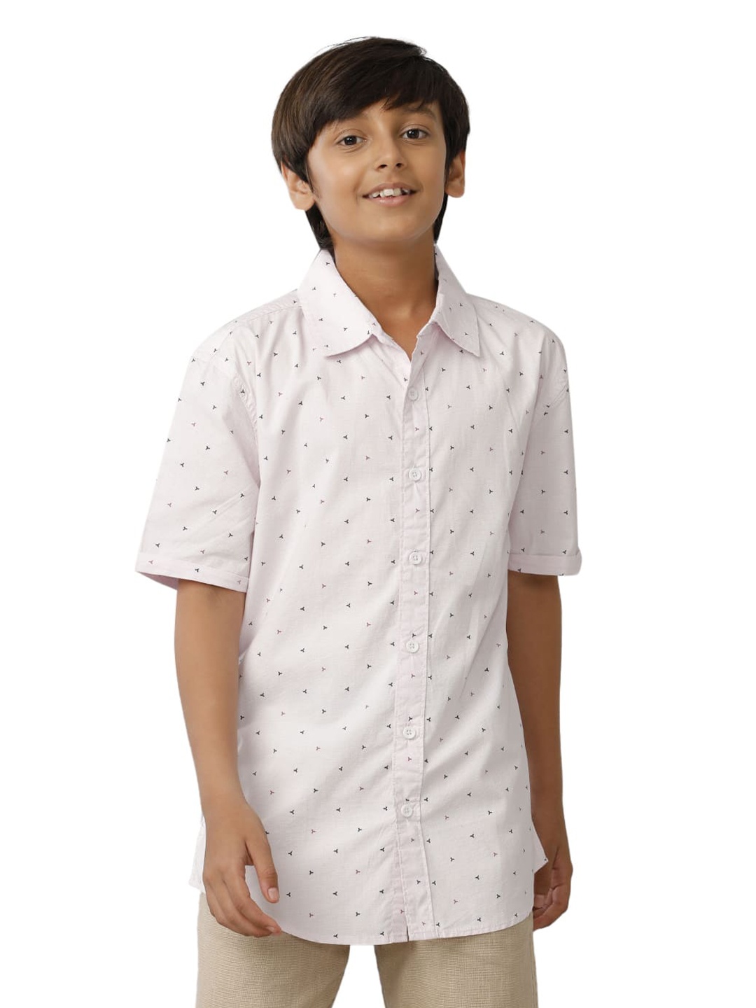 

UNDER FOURTEEN ONLY Boys Spread Collar Conversational Printed Cotton Casual Shirt, White