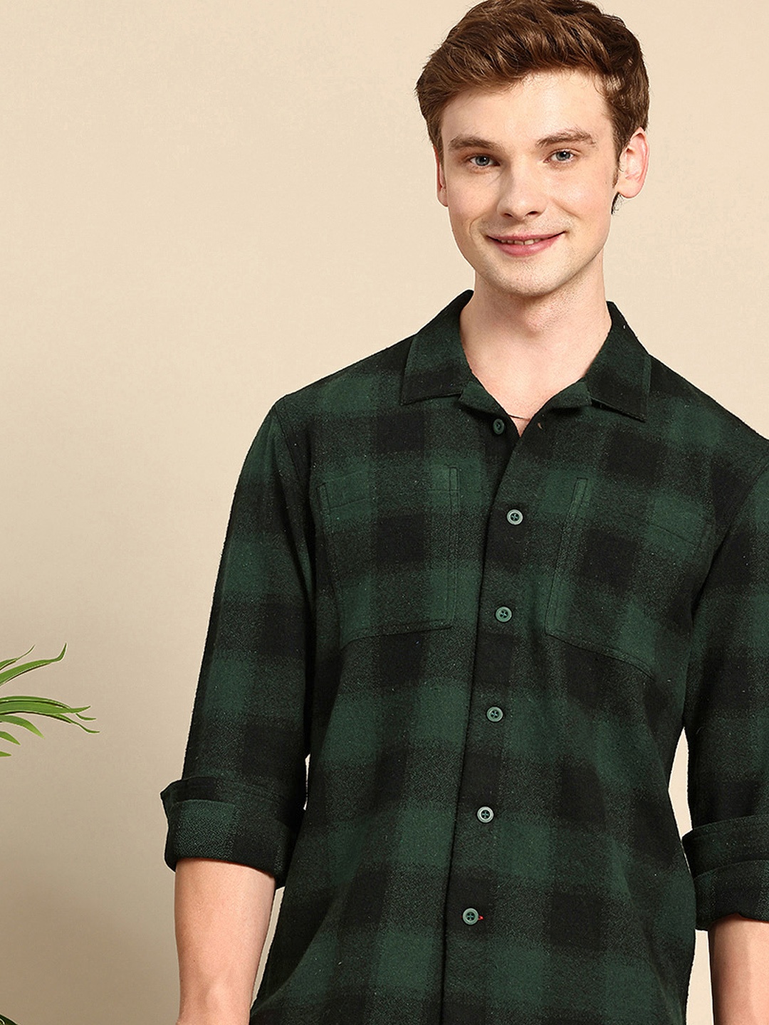 

Mast & Harbour Opaque Checked Relaxed Fit Casual Shirt, Green