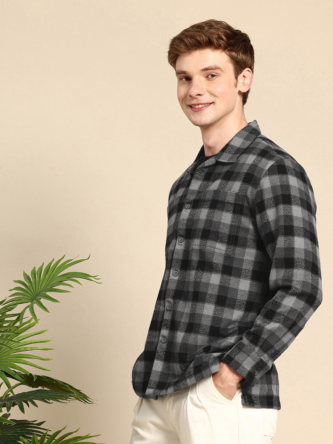 

Mast & Harbour Opaque Checked Relaxed Fit Casual Shirt, Grey
