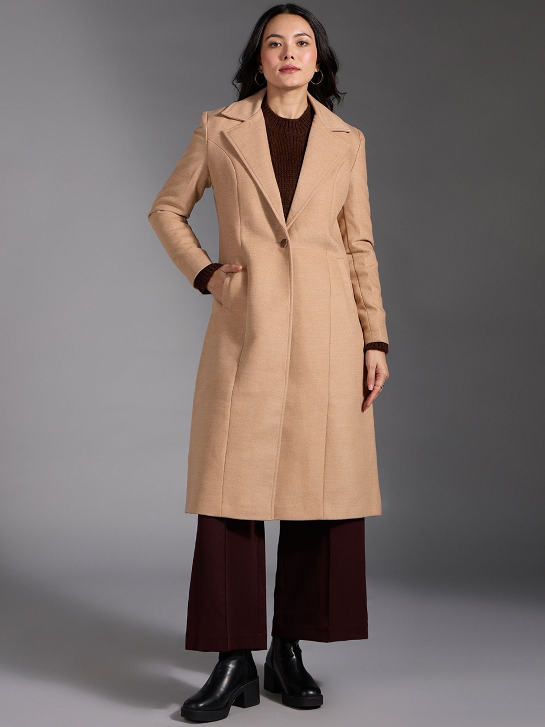 

20Dresses Women Single Breasted Midi Overcoat, Beige