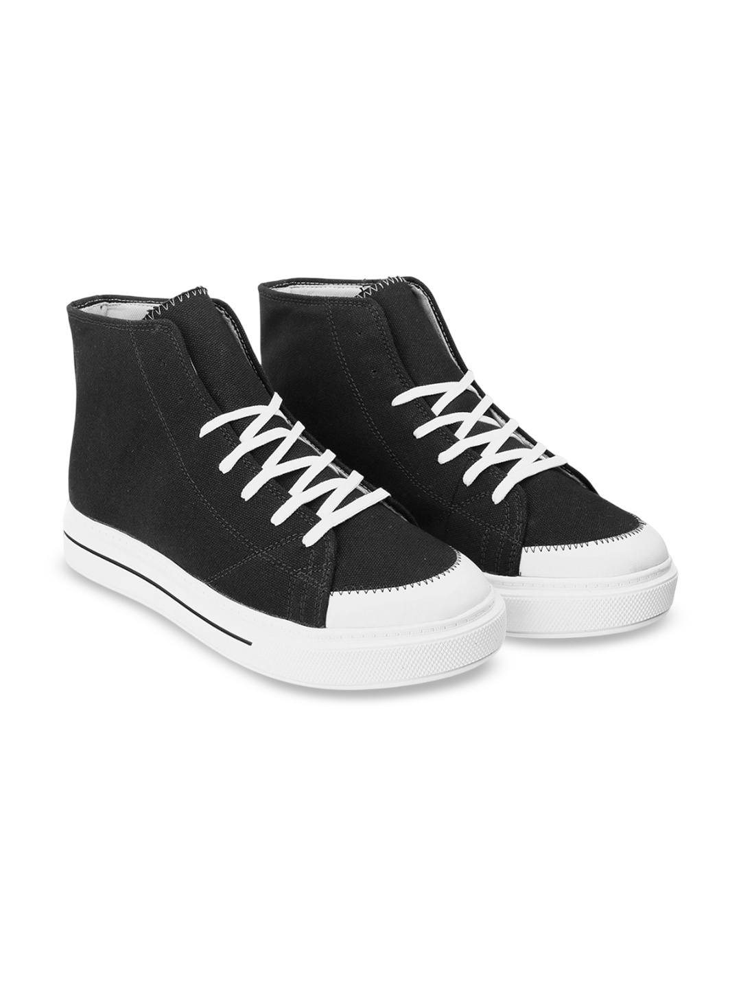 

Bxxy Men Round Toe Lace-Ups High-Top Sneakers, Black