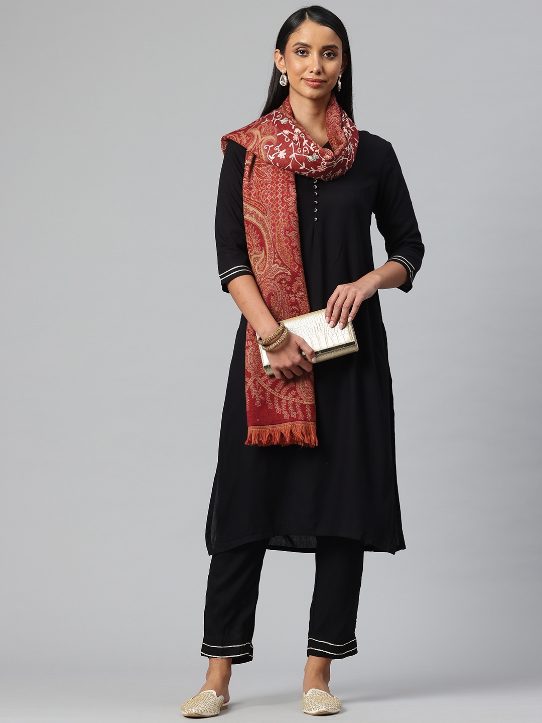 

SWI Stylish Floral Aari Embroidered Pure Wool Shawl, Maroon