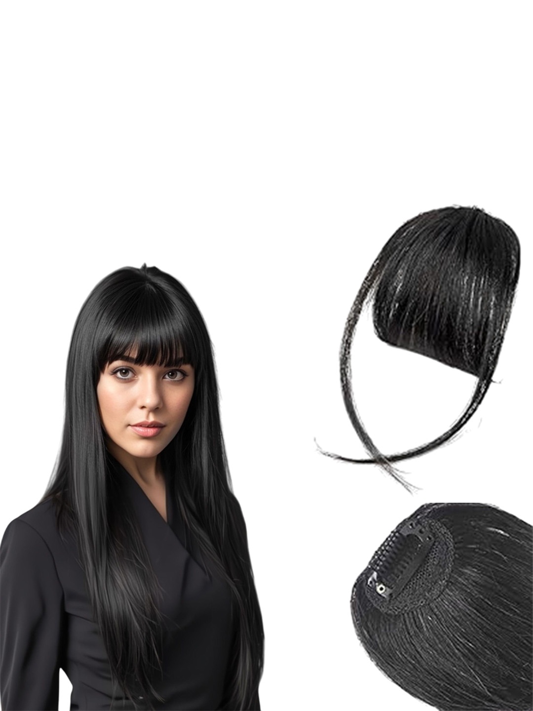 

D-Divine Clip-In Straight Bangs Hair Extension- Black - 8.6 Inch