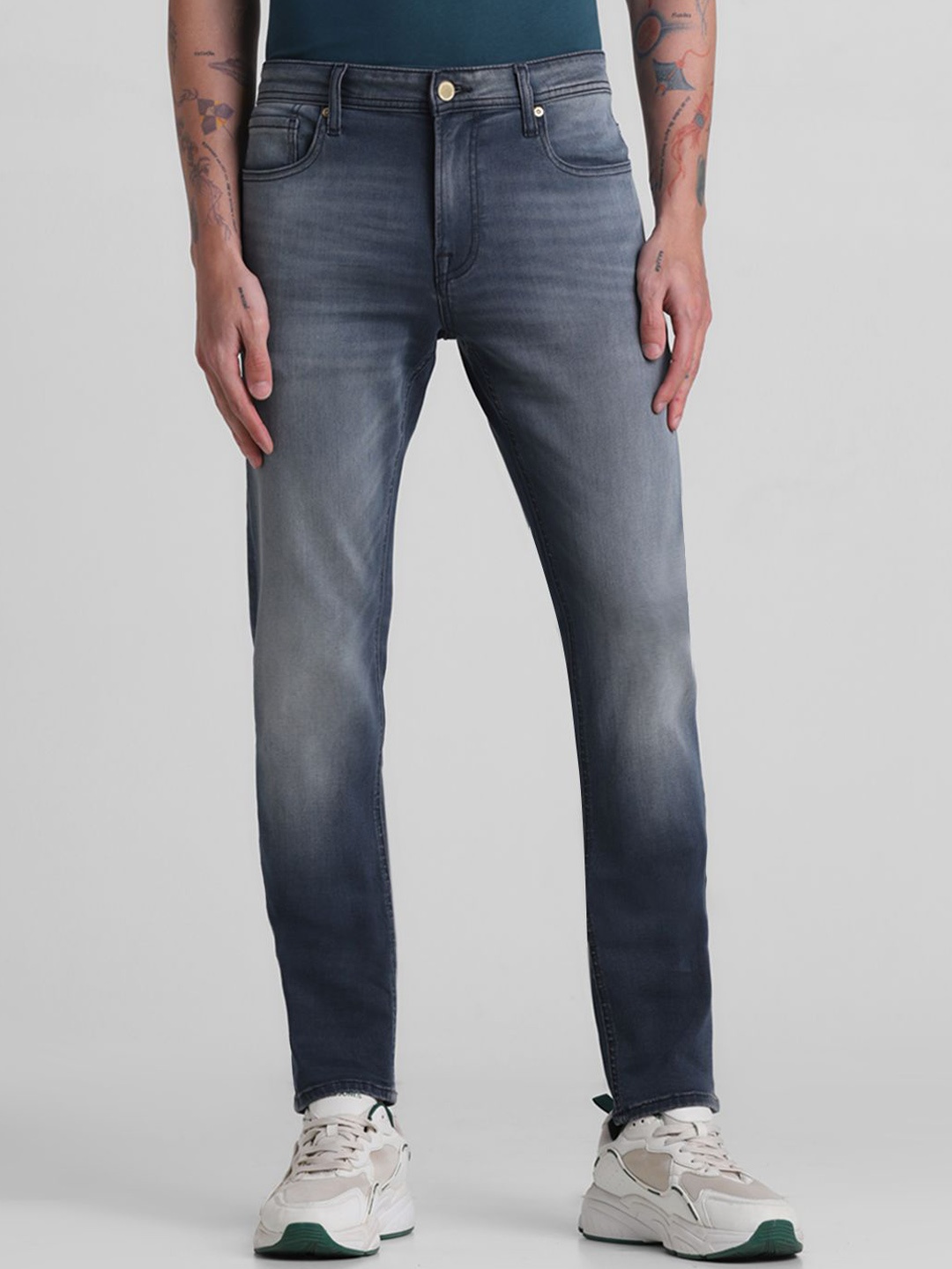 

Jack & Jones Men Ben Fit Heavy Fade Mid-Rise Stretchable Jeans, Blue