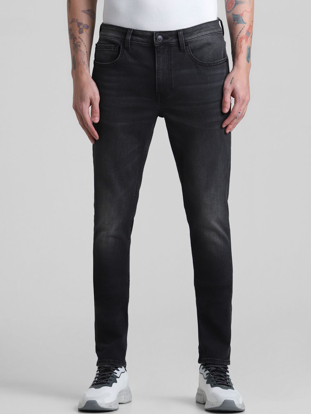 

Jack & Jones Men Light Fade Stretchable Mid-Rise Jeans, Black