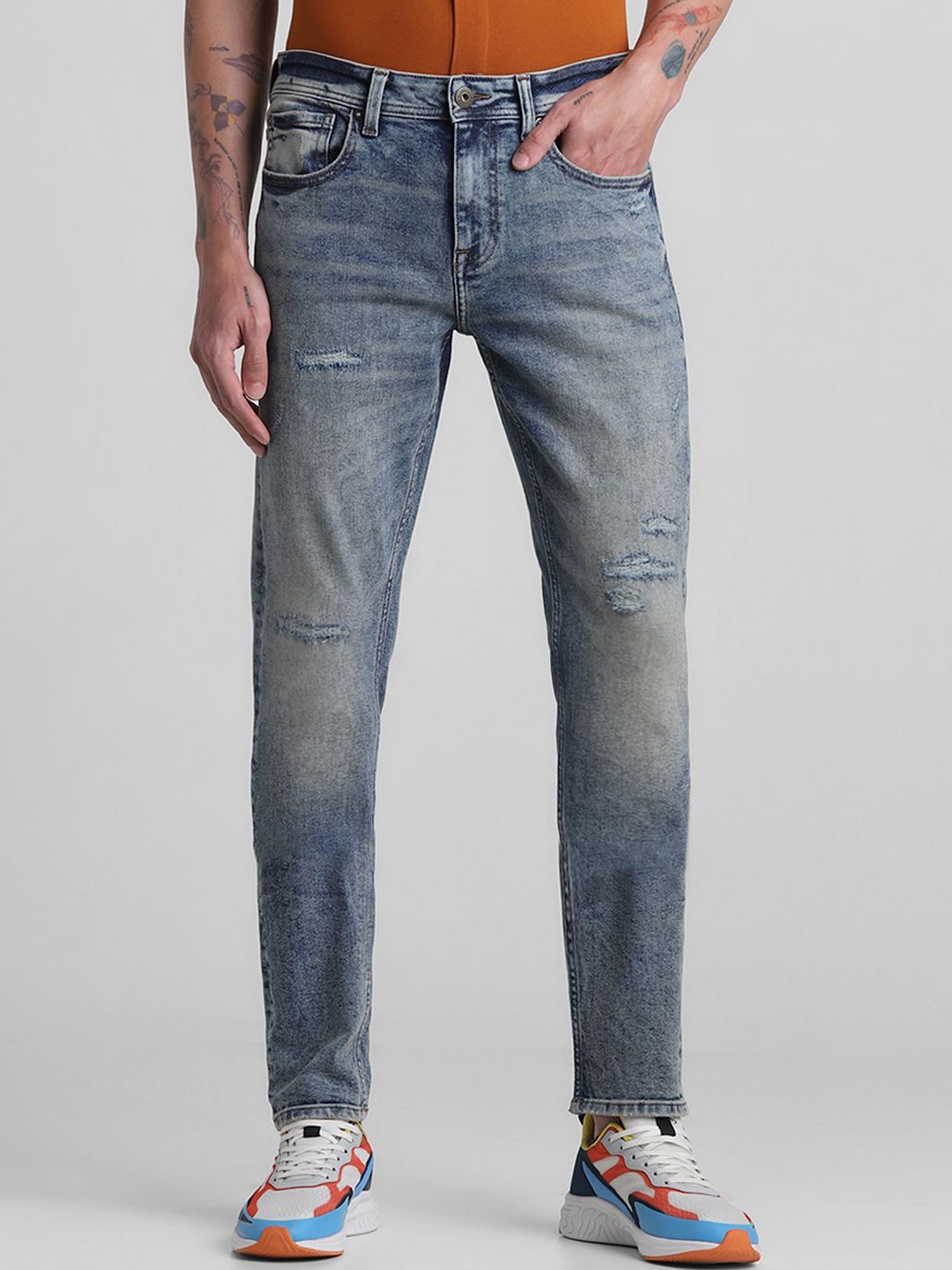 

Jack & Jones Men Mildly Distressed Heavy Fade Stretchable Jeans, Blue